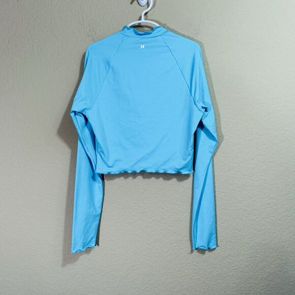 LoveShackFancy x Hurley Blue Rhinestone Heart Long Sleeve Rash Guard Top Size S - Picture 2 of 11